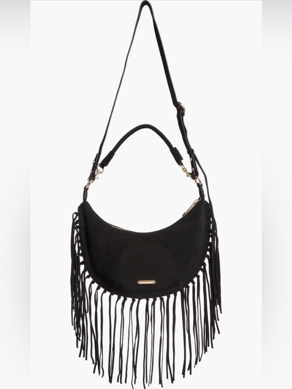 REBECCA MINKOFF Suede Fringe Crescent Bag